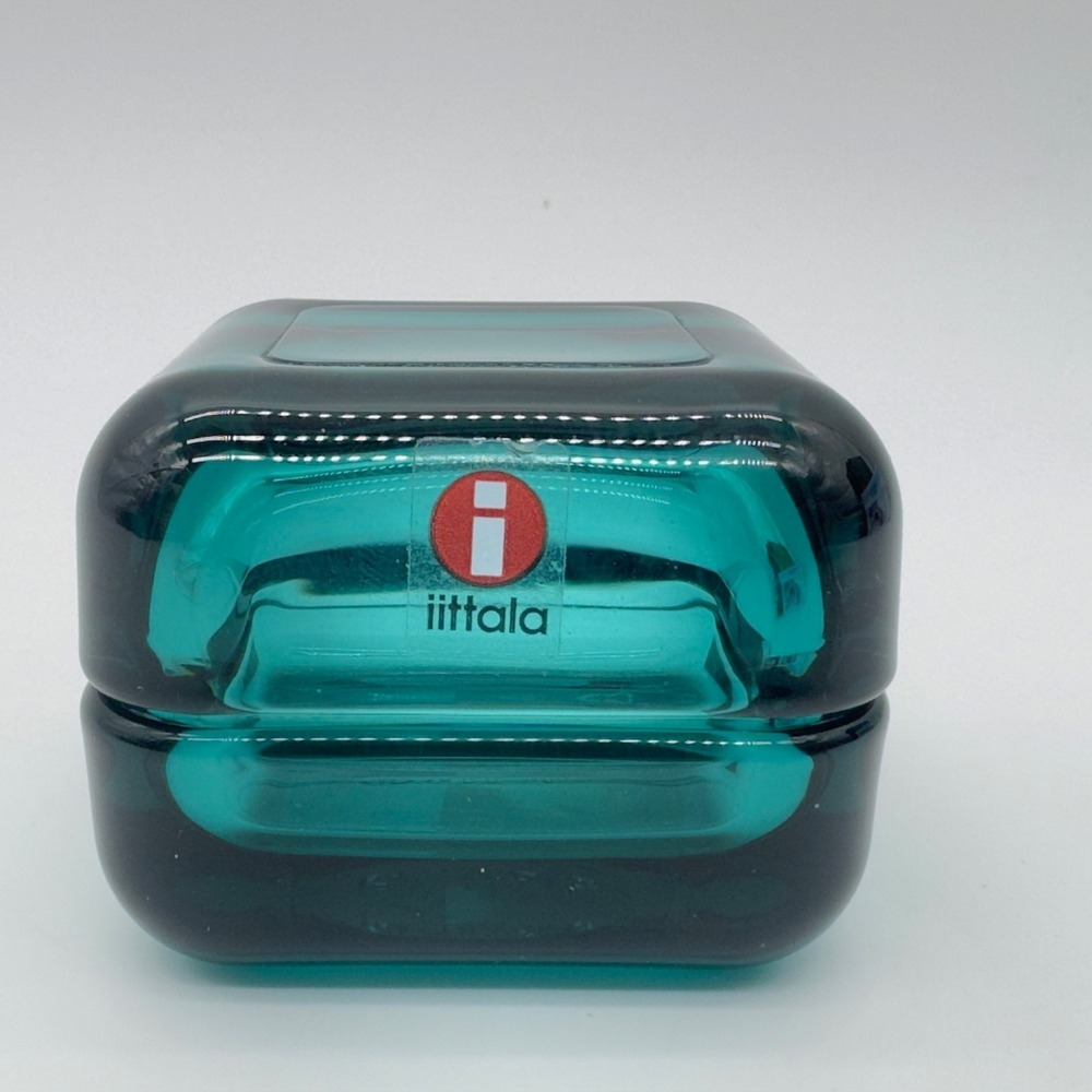 Iittala Vitriini Sea Blue Glass Box w/Lid & Base 60x60mm Anu Penttinen